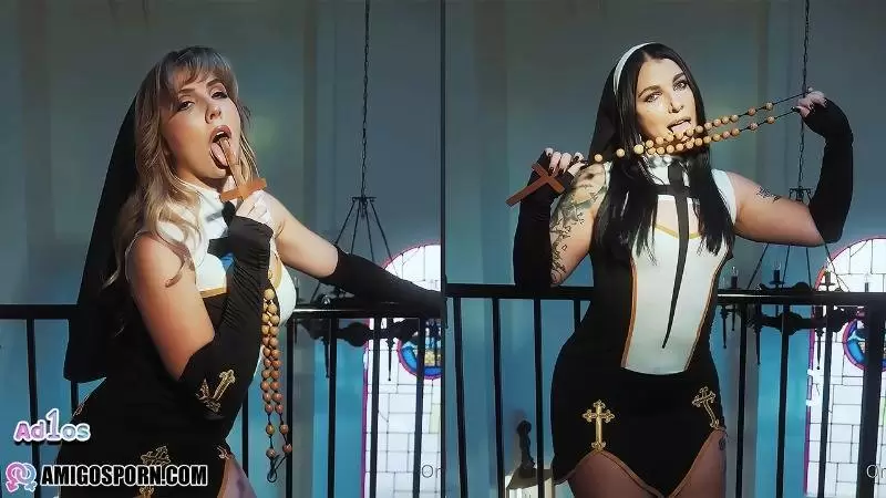 OnlyFans Lena Paul & Ivy Lebelle – Naughty Nuns FFM Threesome Video Leaked